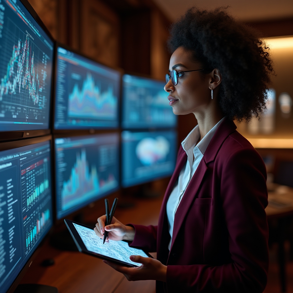 Professional explorând seturi de date complexe pe un monitor