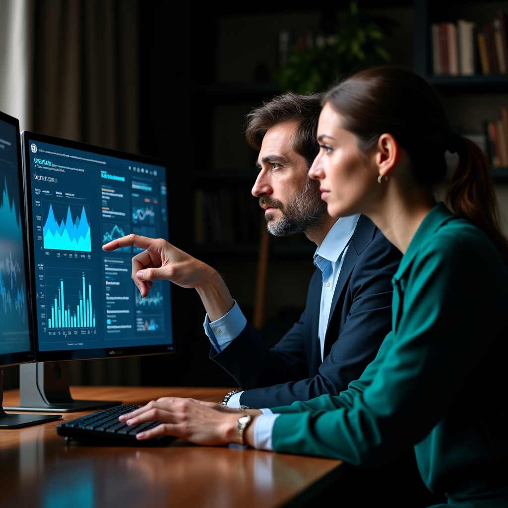 Echipă de marketing revizuind un dashboard de date